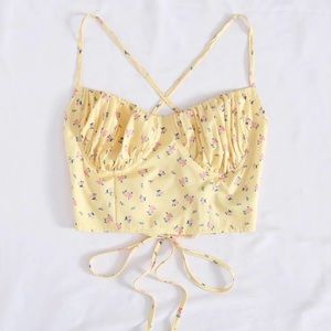 MDitsy Floral Lace-up cami crop top